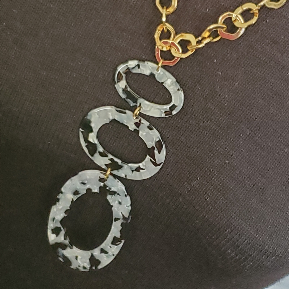 Time and Tru goldtone long statement necklace Y-necklace faux marble - Picture 8 of 8